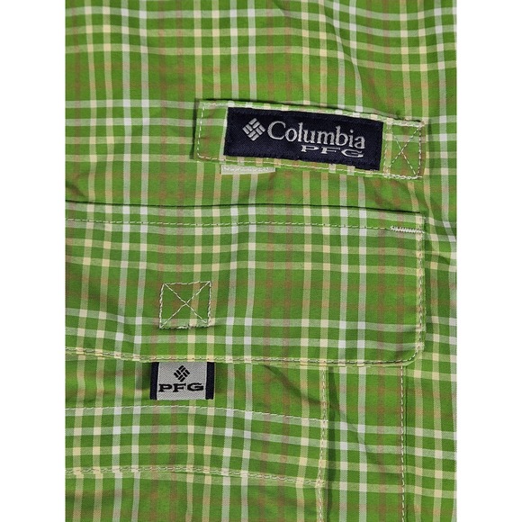 Columbia PFG Super Bahama Fishing Shirt Mens Medium Green Plaid Long Sleeve UPF - Picture 3 of 12